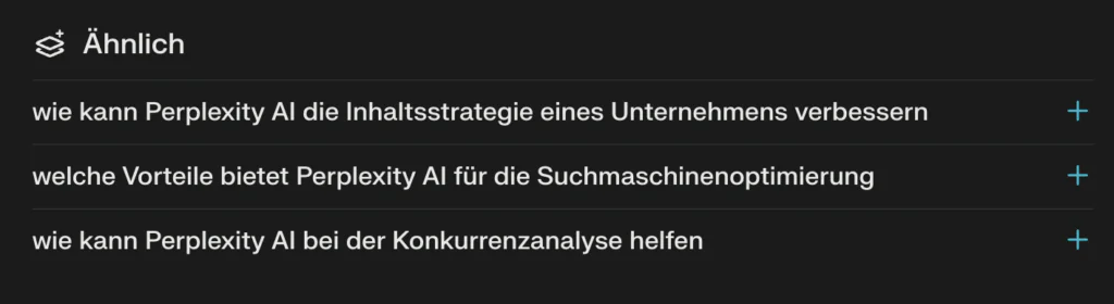 Perplexity Ähnliche Fragen