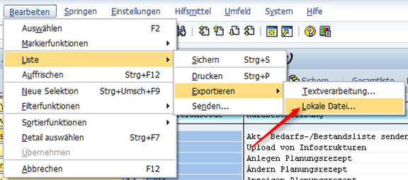 Liste der Transaktionen nach Excel exportieren