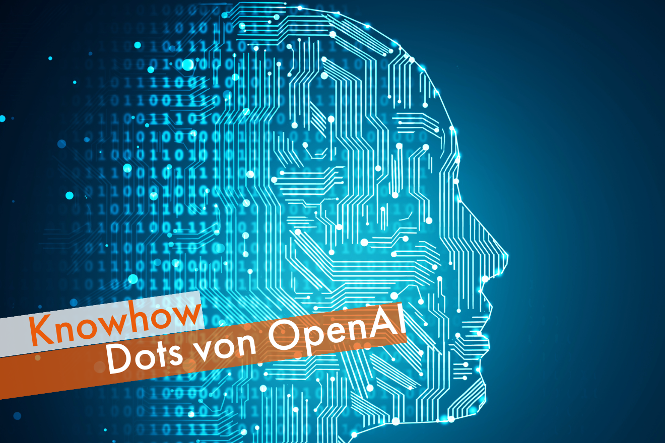 KI Gesicht bestehend aus Leitungen mit Dots von OpenAI Überschrift