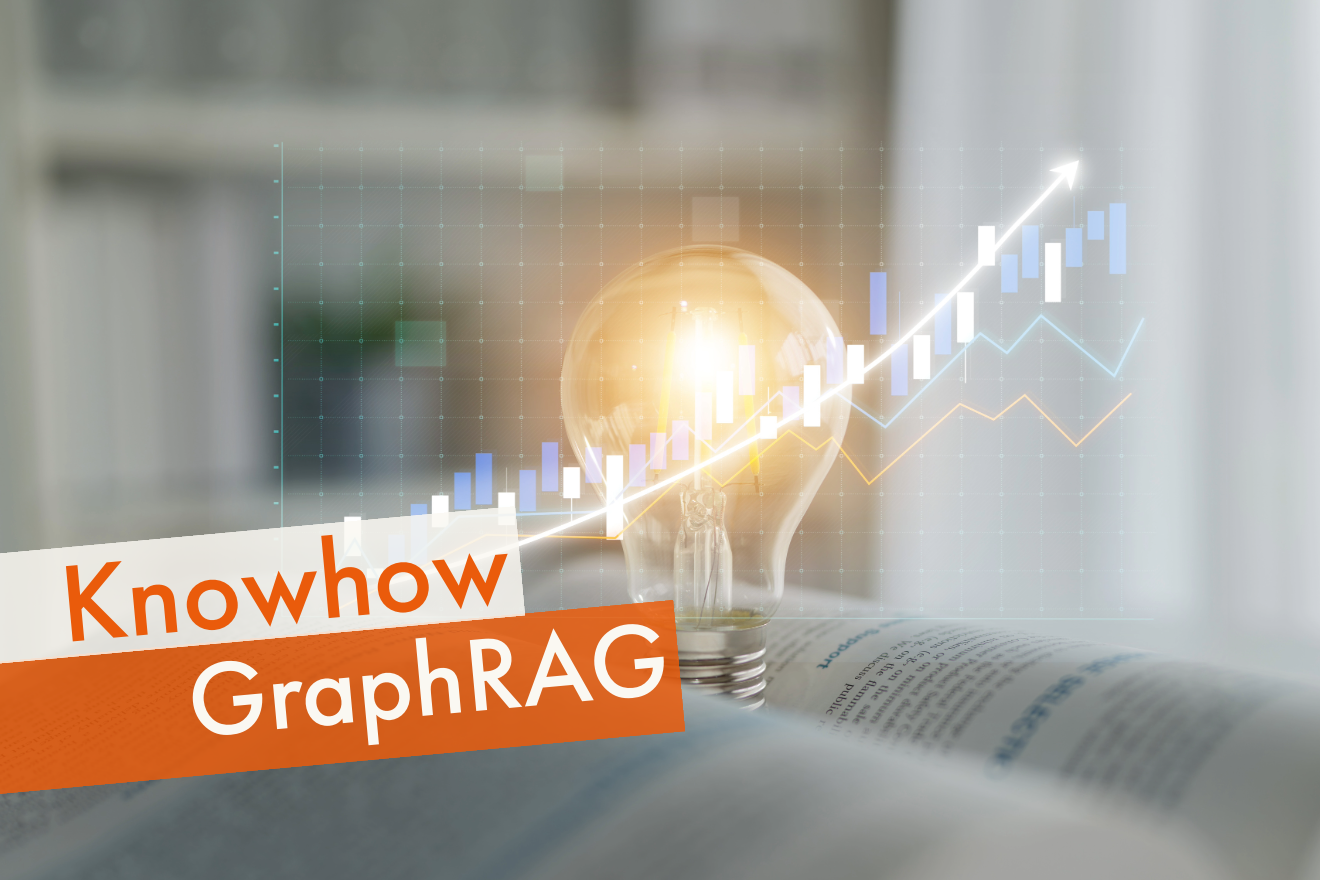 Illustration einer Glühbirne und der Schriftzug "Knowhow GraphRAG"