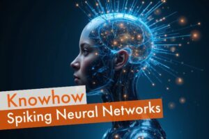 Roboter mit verbildlichten Spiking Neural Networks im Gehirn.